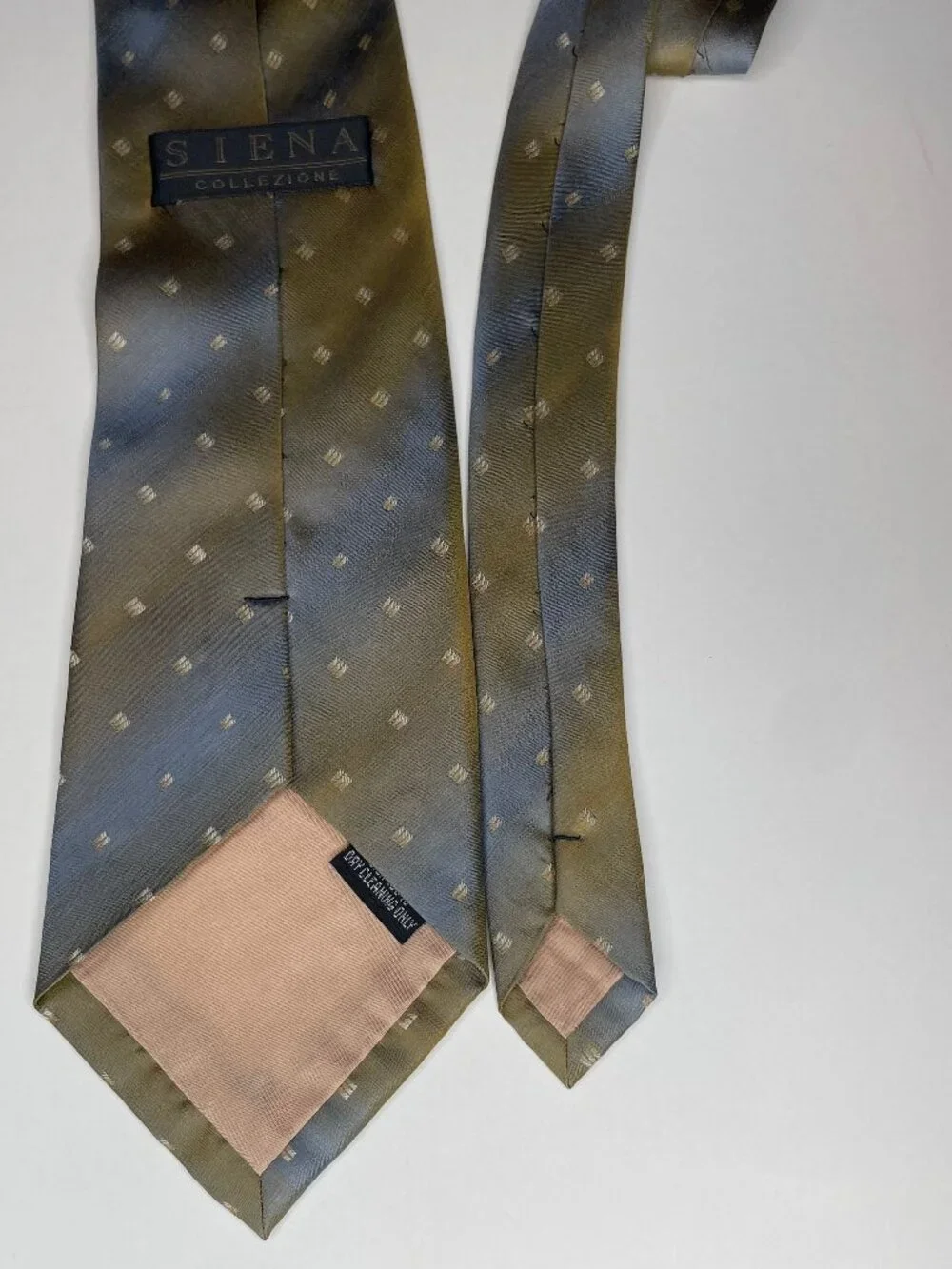 Siena Collezione Vintage Silk Tie Mustard Blue Gold Geometric Office Siren Retro